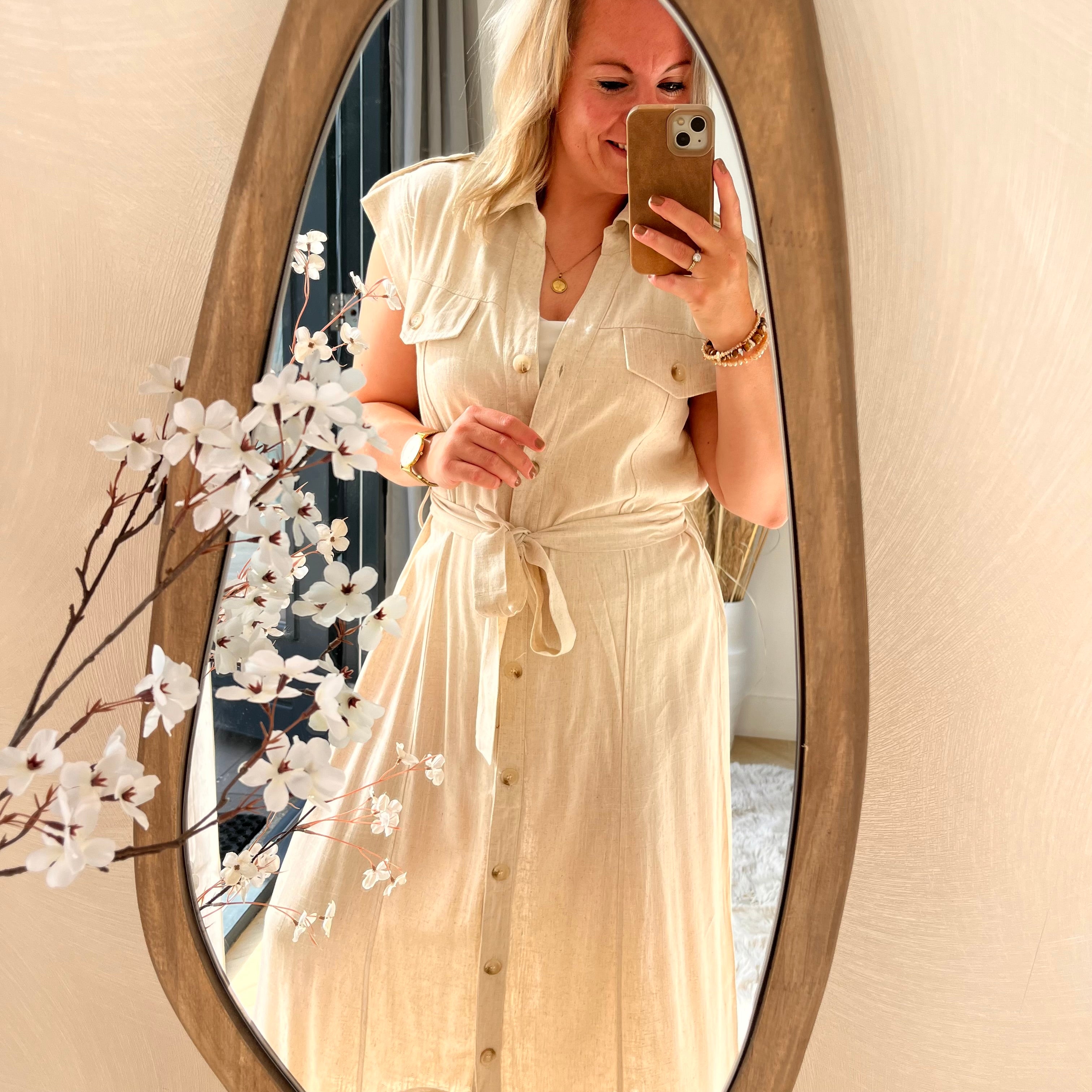 Linnen dress beige met centuur