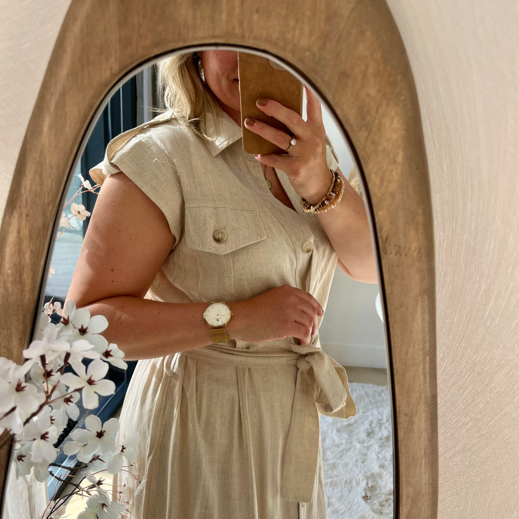 Linnen dress beige met centuur