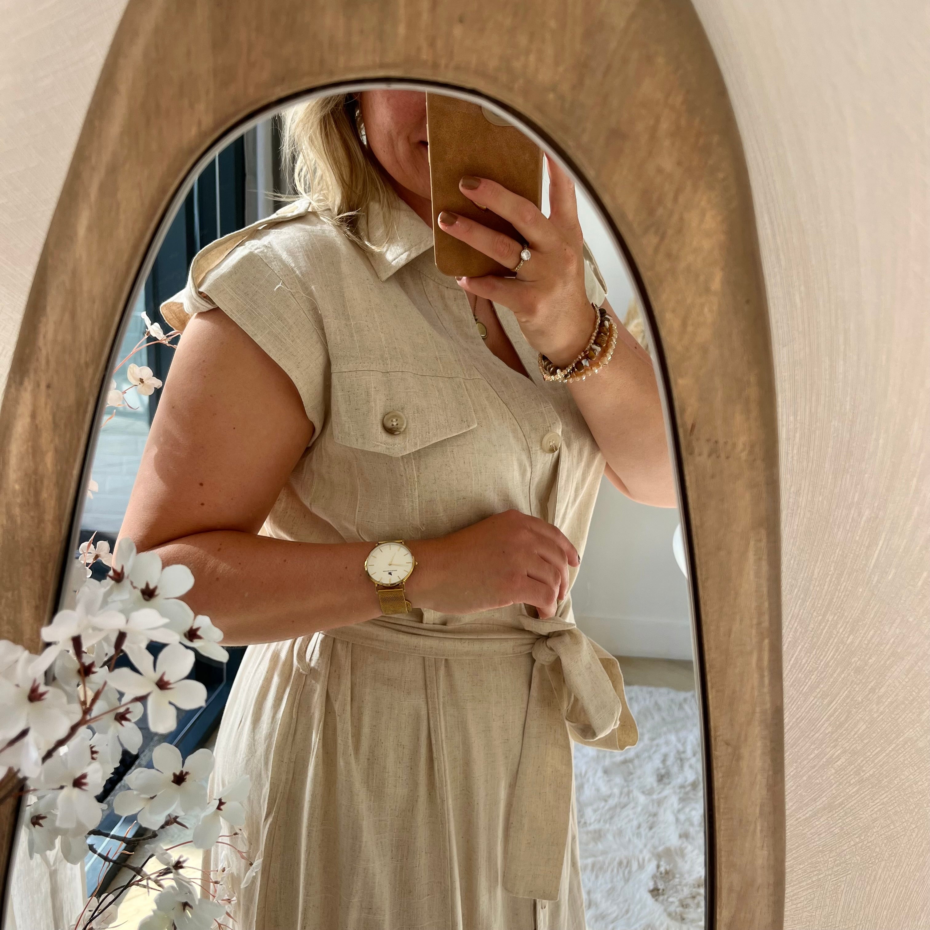 Linnen dress beige met centuur