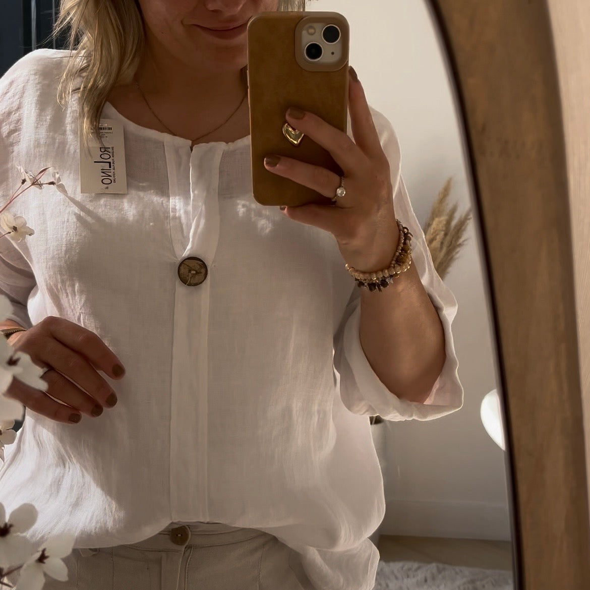 Linnen blouse met knoop