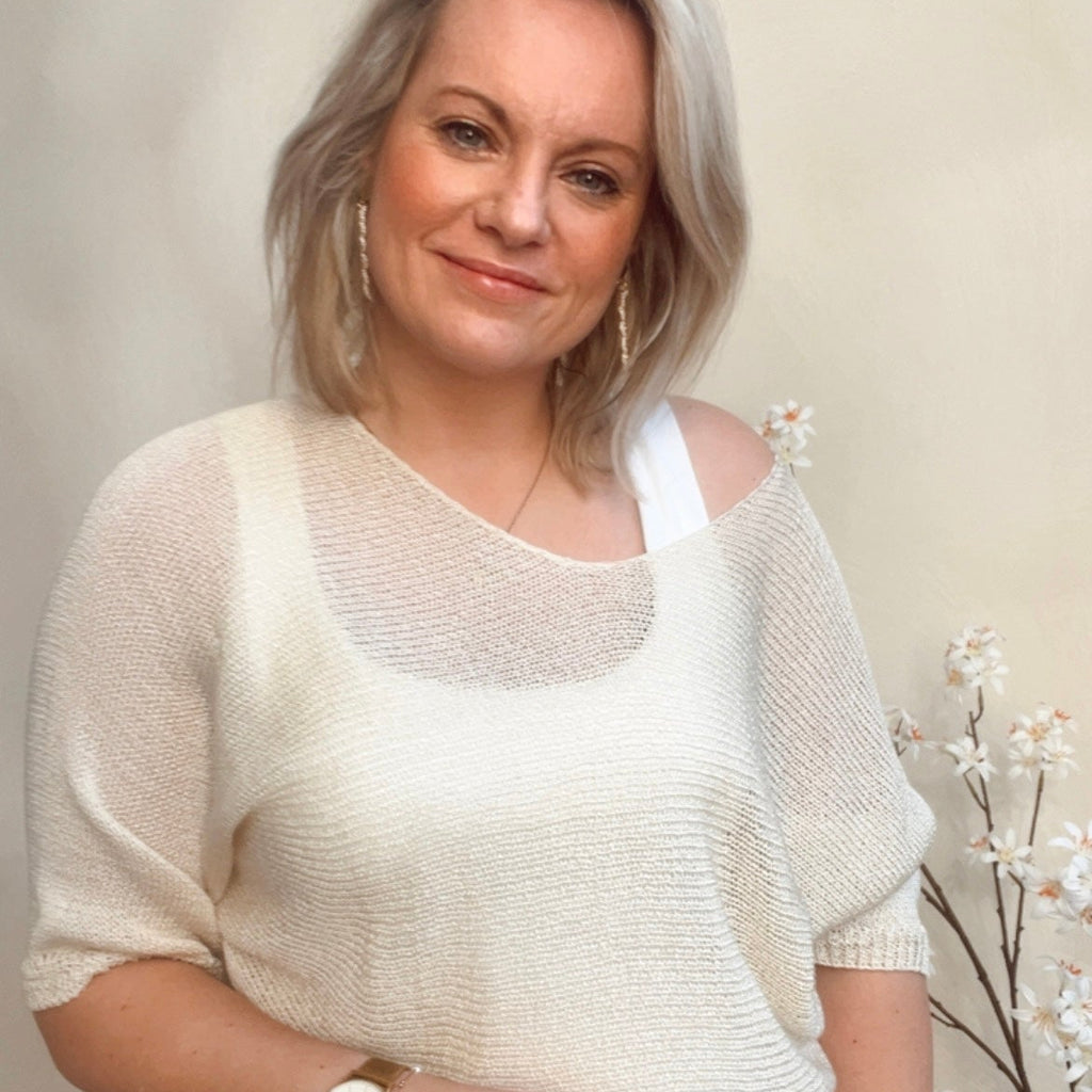 Top bloem beige