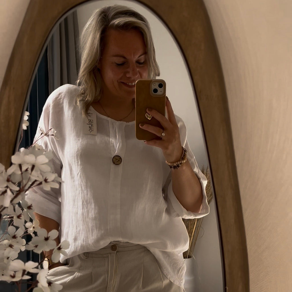 Linnen blouse met knoop