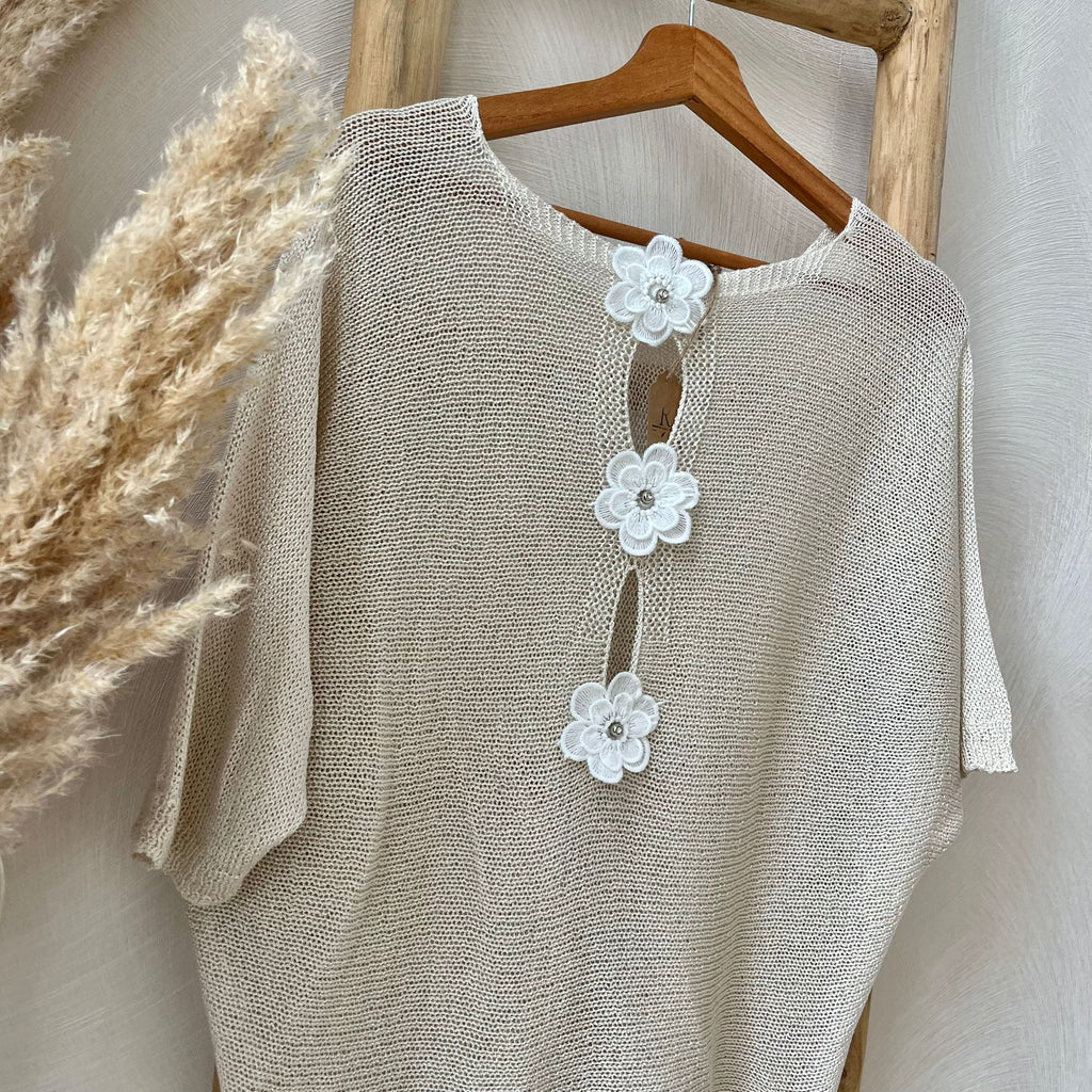 Top bloem beige