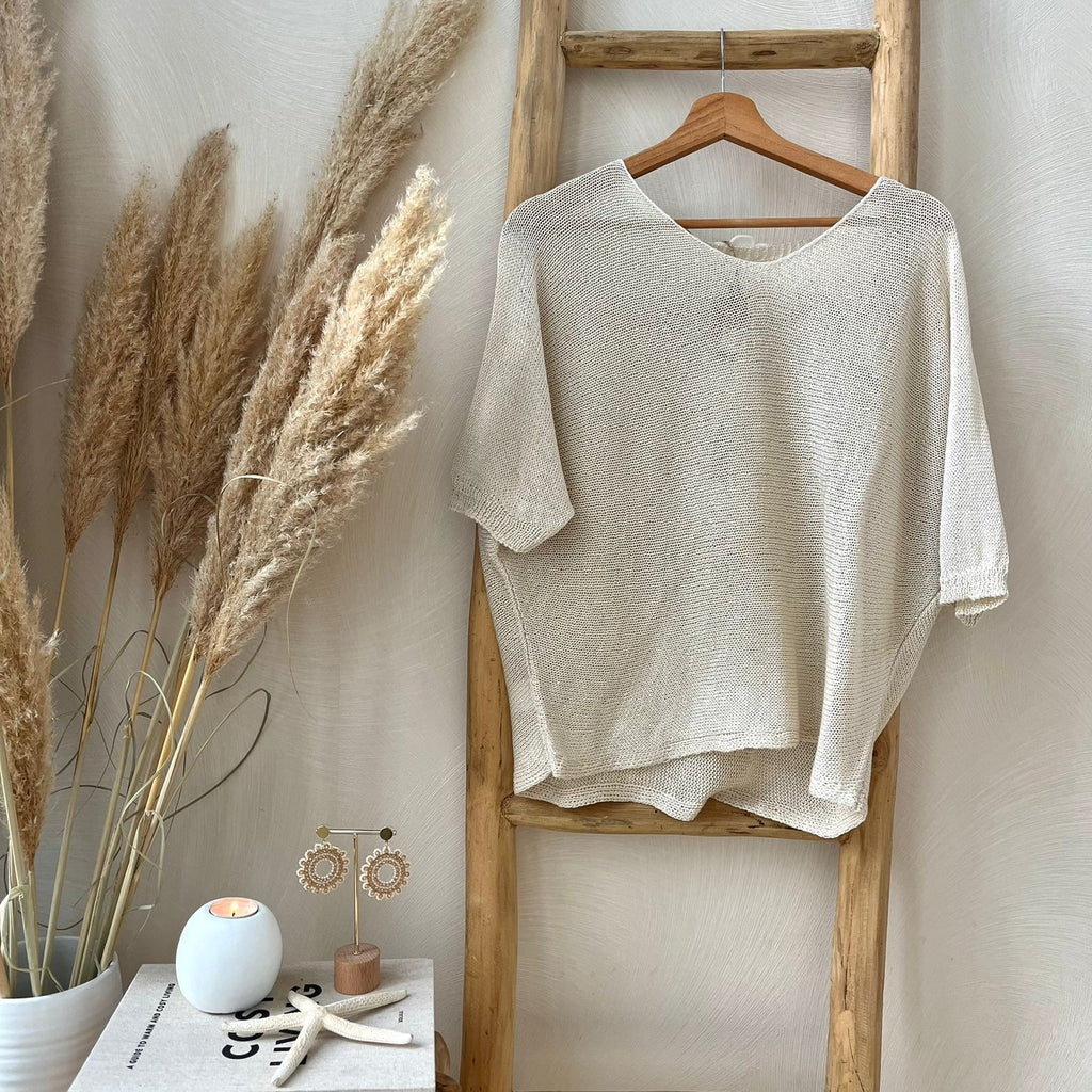 Top bloem beige