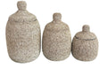 houten pot met beige  kralen