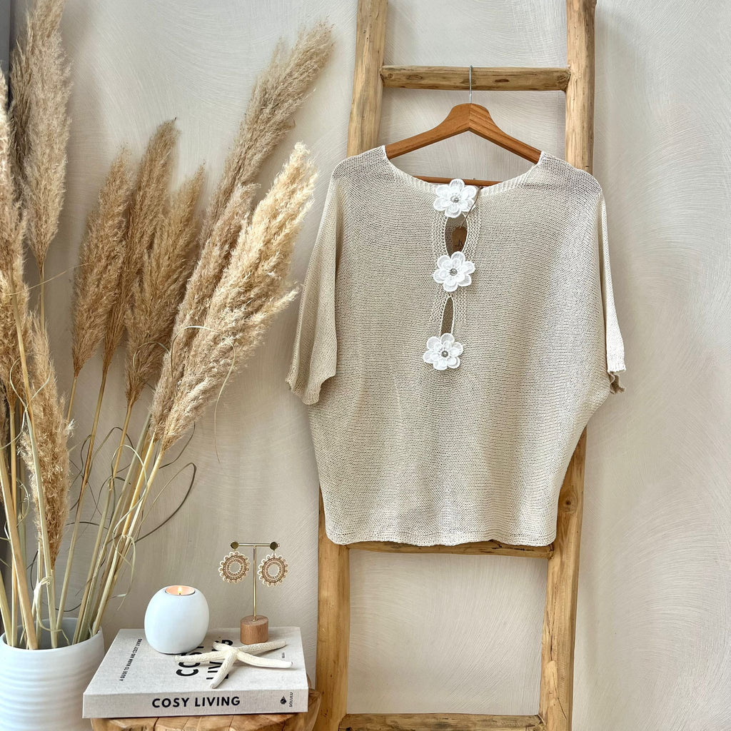 Top bloem beige