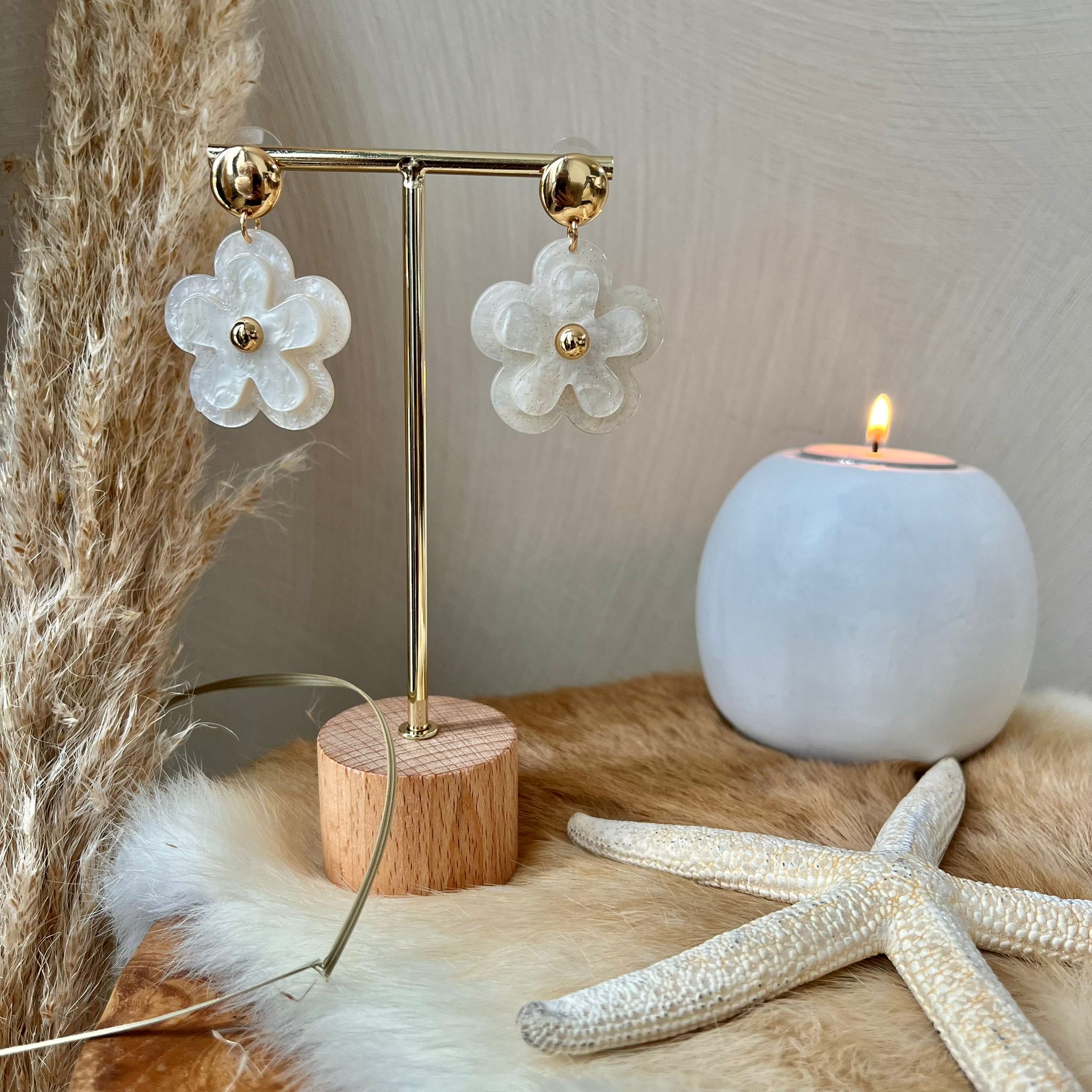 Oorbel bloem marmer look