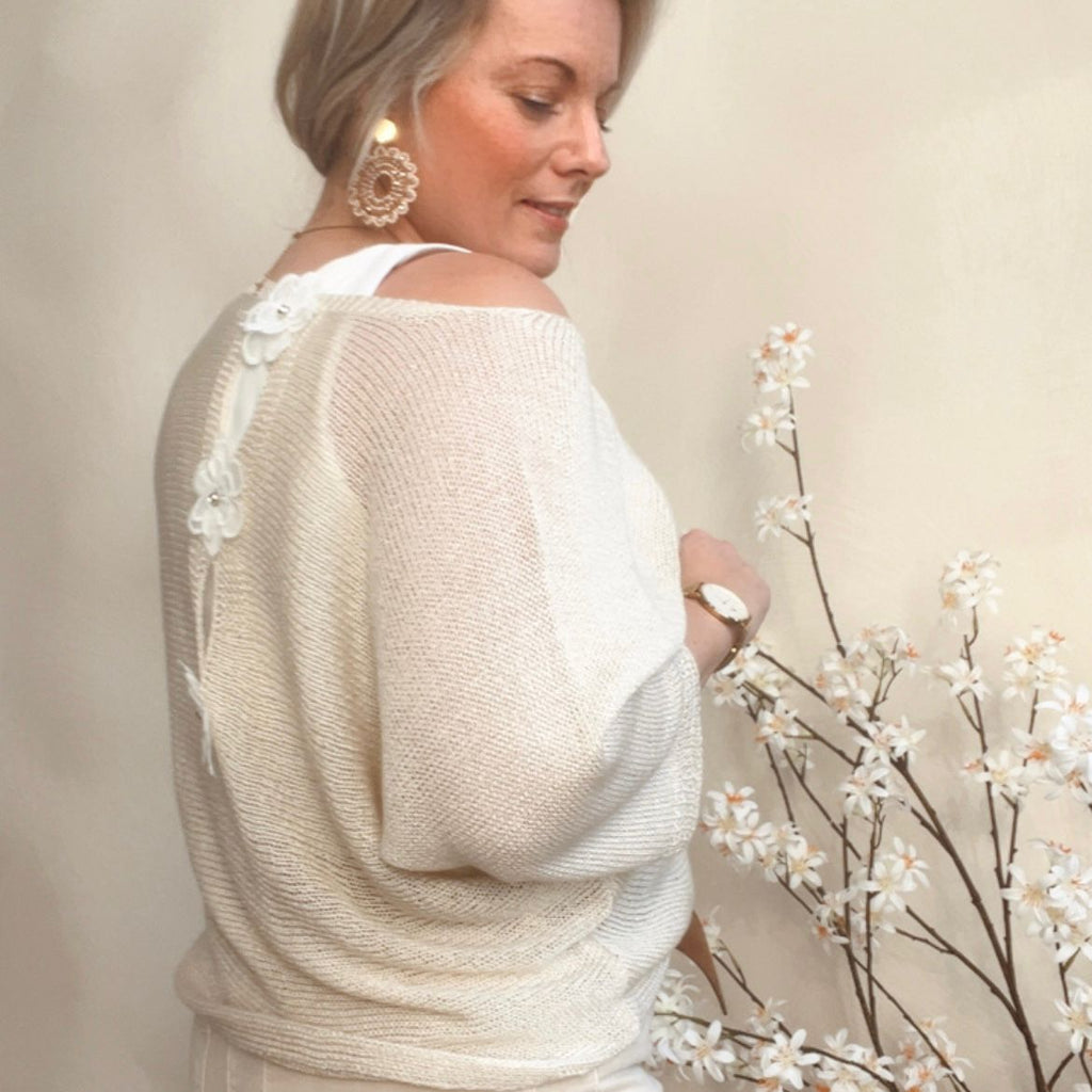 Top bloem beige