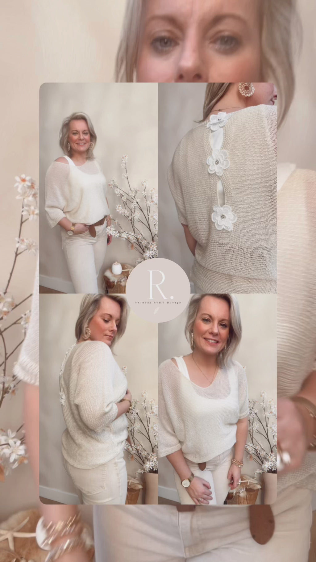 Top bloem beige