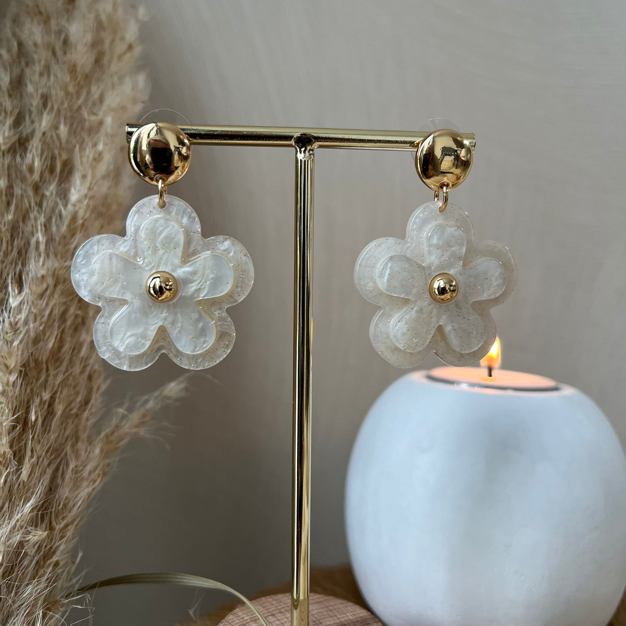 Oorbel bloem marmer look